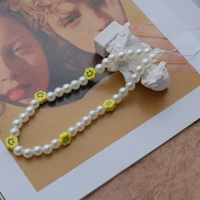 imitation pearl smile mobile phone chains cute fashion beads phone straps chic design lanyard jewelry handmade accessories