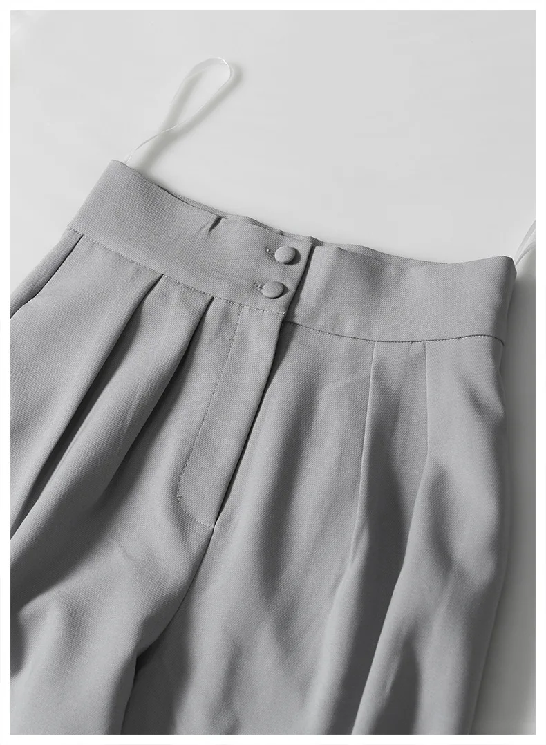 

DEAT 2021 new early spring fashion women pants gray color high waist singe breasted stringe slim feet trousers WO63402L