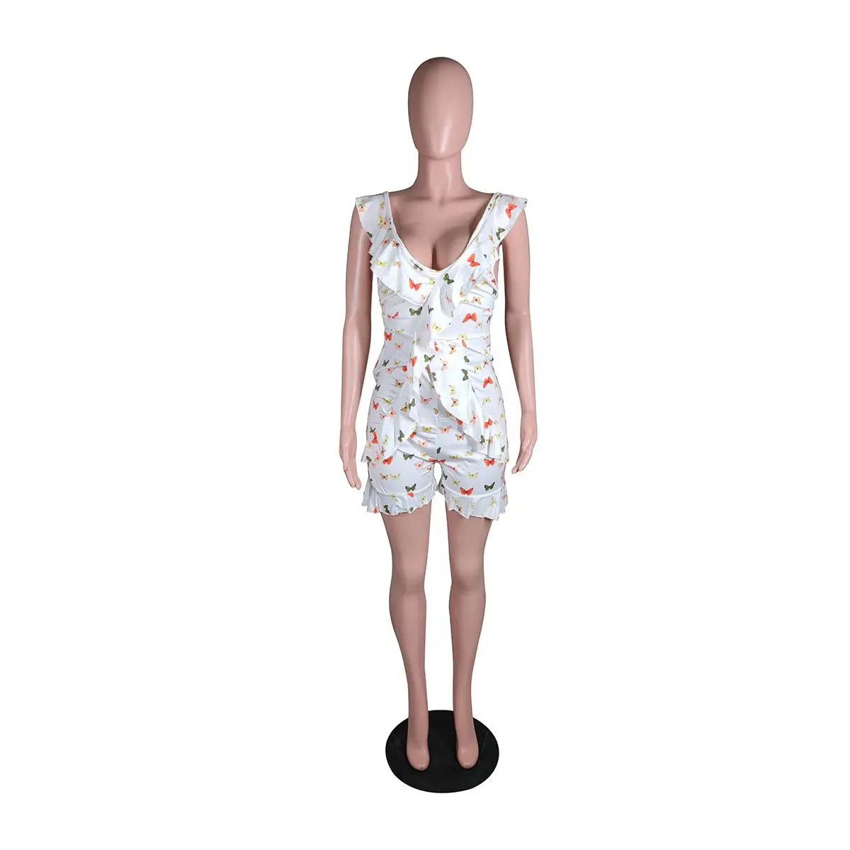 

Women Playsuit Butterfly Print Off Shoulder V-neck Bandage Cut Out Bodysuits Sexy Backless Rompers One Piece Summer Overalls