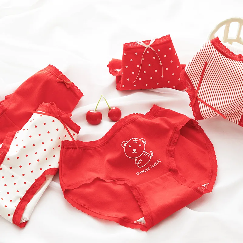 Женские трусики хлопковые красные Lucky модные сексуальные кружевные в полоску с