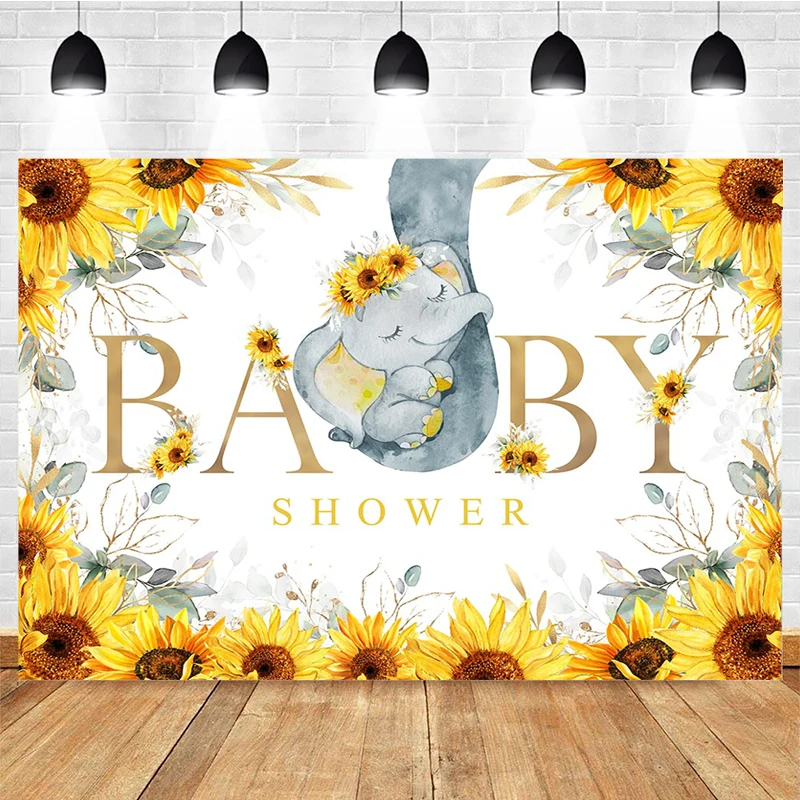 

Mocsicka Baby Shower Photography Background Elephant Baby Elephant Sunflower Decoration Child Portrait Photo Backdrop Studio