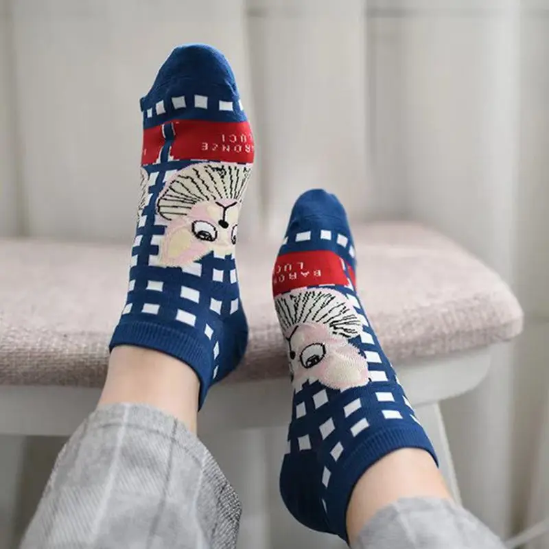 Sfree 6Pairs French Cat Men and Women Personality Retro College Style Shallow Short Socks Summer Literature and Art