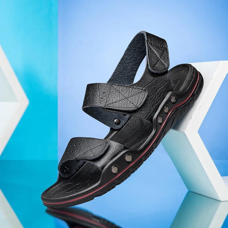 

2020 Fashion Hollow Shoes Men Sandals Split Leather Beach Outdoor Sport Walking Summer Beach Outdoor Walking Comfortable Soft