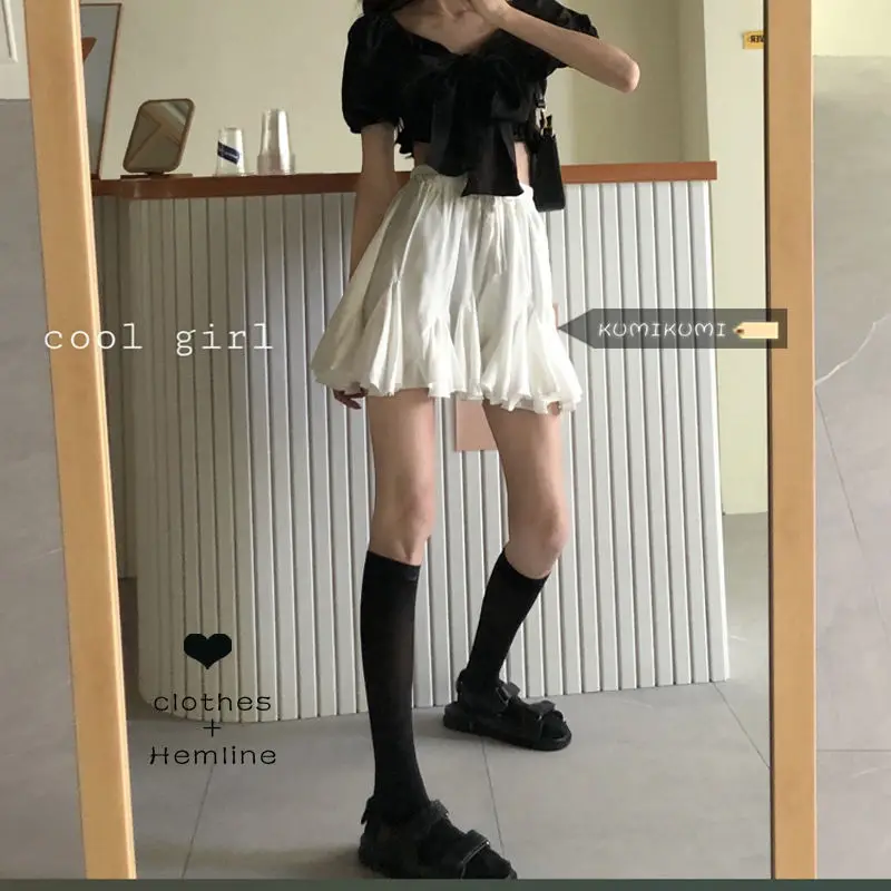 

White slim puffy A-line skirt women's age reducing short skirt summer Korean versatile high waist skirt student skirt