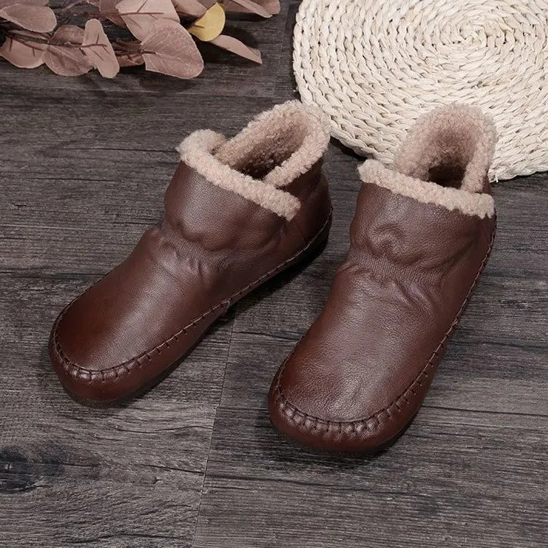 

Women's Ankle Boots Winter Warm Comfortable Square Toe Plush Mother Shoes Falt With Female Booties Botas de mujer
