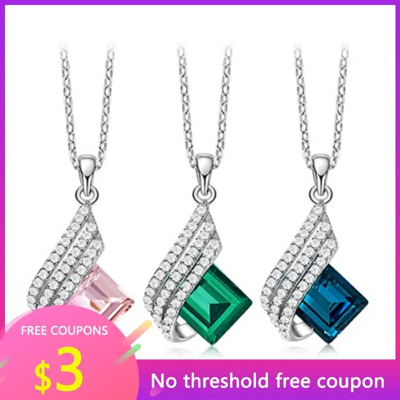 

New 925 Sterling Silver Necklace for Women Fashion Jewellery Delicate Blue Rhinestone Geometric Pendant Necklace Elegant Jewelry