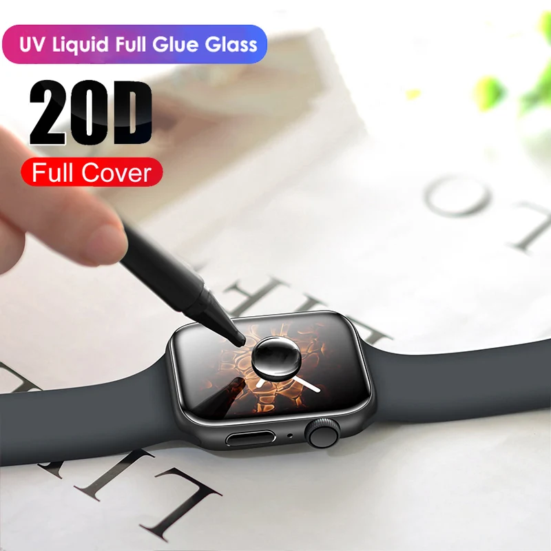 20D закаленное стекло для защиты экрана Apple Watch Series 5 4 3 2 1 полное покрытие УФ-клей 40