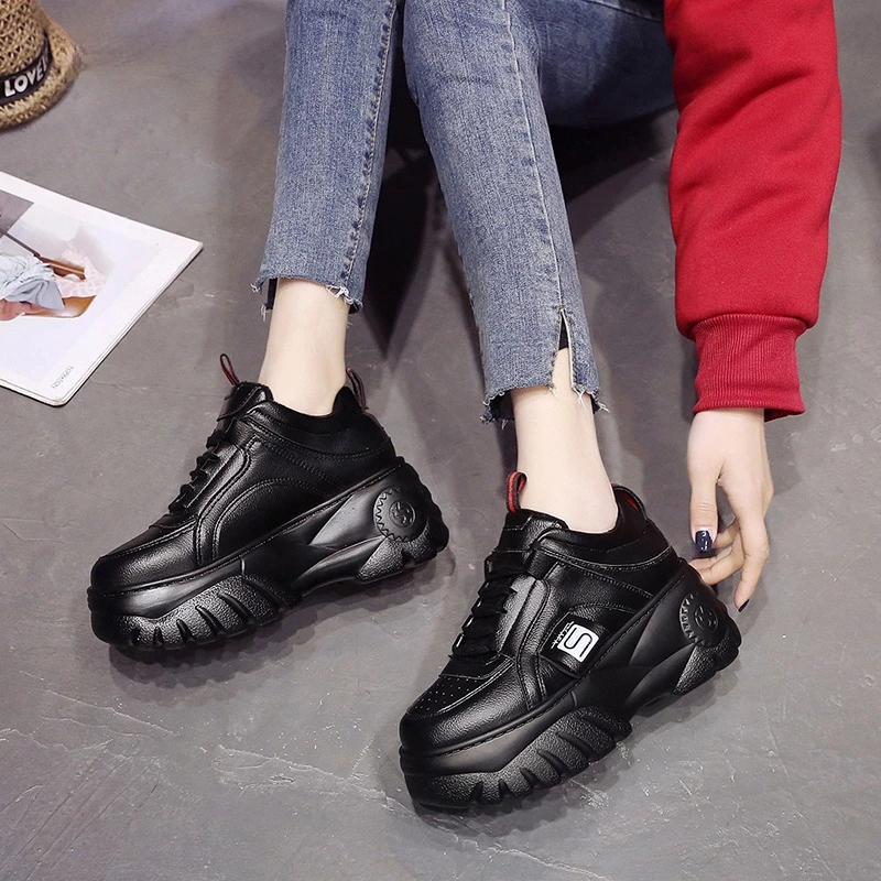 

Fashion Woman High Platform Sneakers 2021 Spring Female Shoes Black White Sneakers Breathable Zapatos Casual Mujer size 35-39