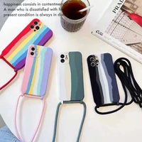for iphone 12 pro max 11 rainbow aslant lanyard case for iphone se 7 8 plus x xr soft touch skin silicone plush protection cover