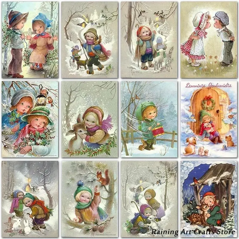 

5D Diy Diamond Painting Christmas Cartoon Girl Snowman Full Square Round Drill Embroidery Cross Stitch Mosaic Picture Home Decor