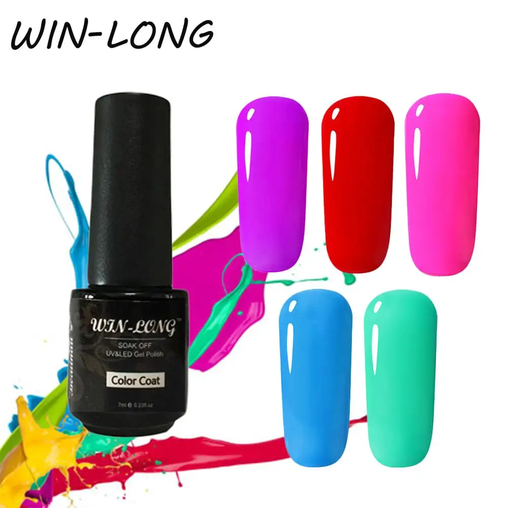WIN-LONG 7ML Nail Gel Polish UV Soak Off Pure Color Design Art Kit Cured Base Top Coat With LED Lamp | Красота и здоровье