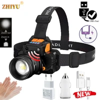 induction rechargeable t6 led headlight zoom waterproof flash headlight flashing outdoor super bright camping hunting headlight