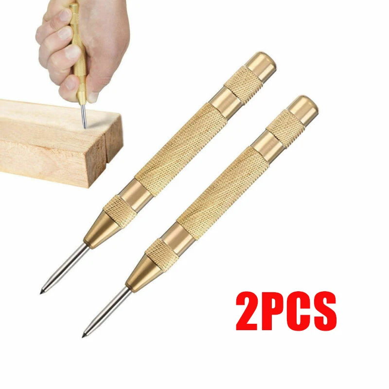 2pcs Gold Сверхмощный Автоматический Центровой пробойник 5 дюймов пружинный металлический деревянный маркер вмятин - Цвет: 2pcs Gold
