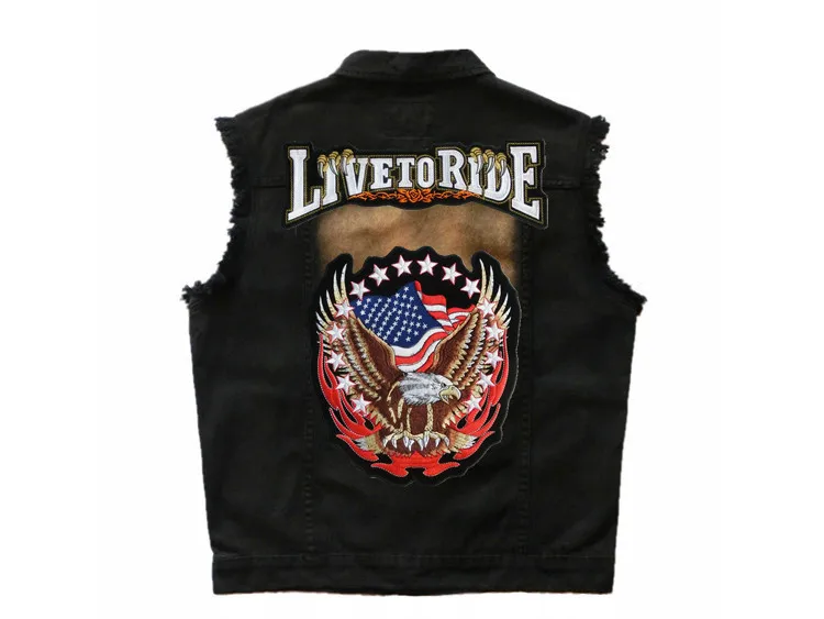 Мужской Байкерский жилет без рукавов с вышитым флагом США и орлом ковбойский в