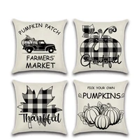 black white grid pumpkin maple leaves cushion cover linen thanksgiving pillow case sofa car decoration throw pillows cover home