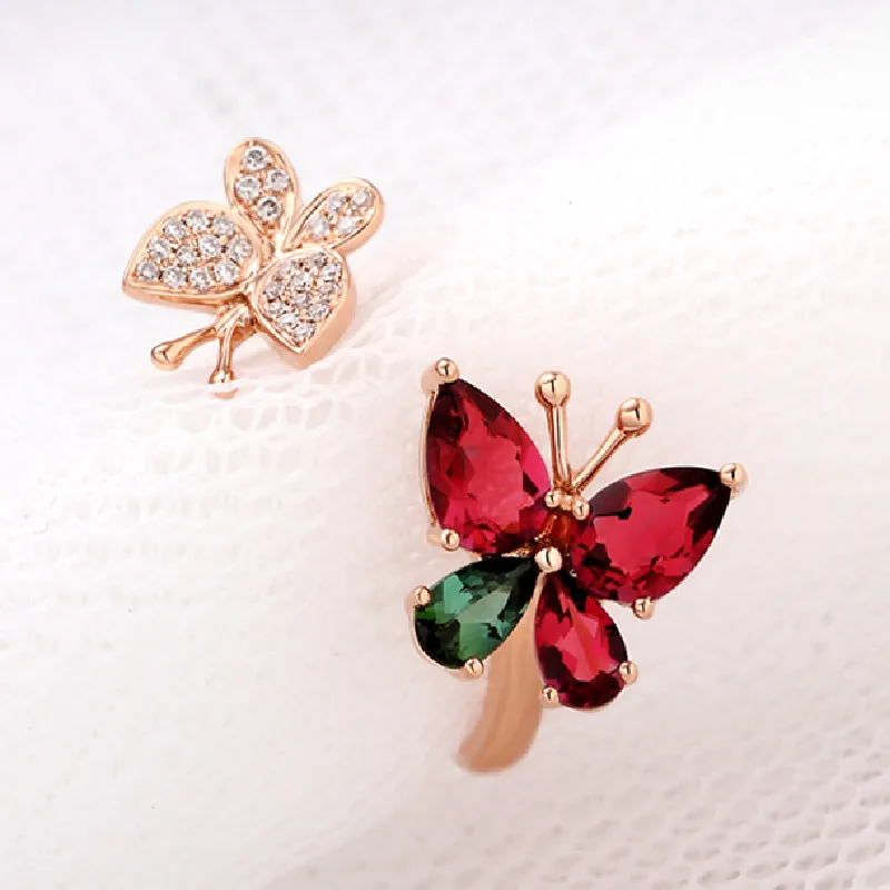 

Cute Female Crystal Butterfly Ring Charm Rose Gold Color Open Wedding Rings For Women Luxury Bride Zircon Stone Engagement Ring