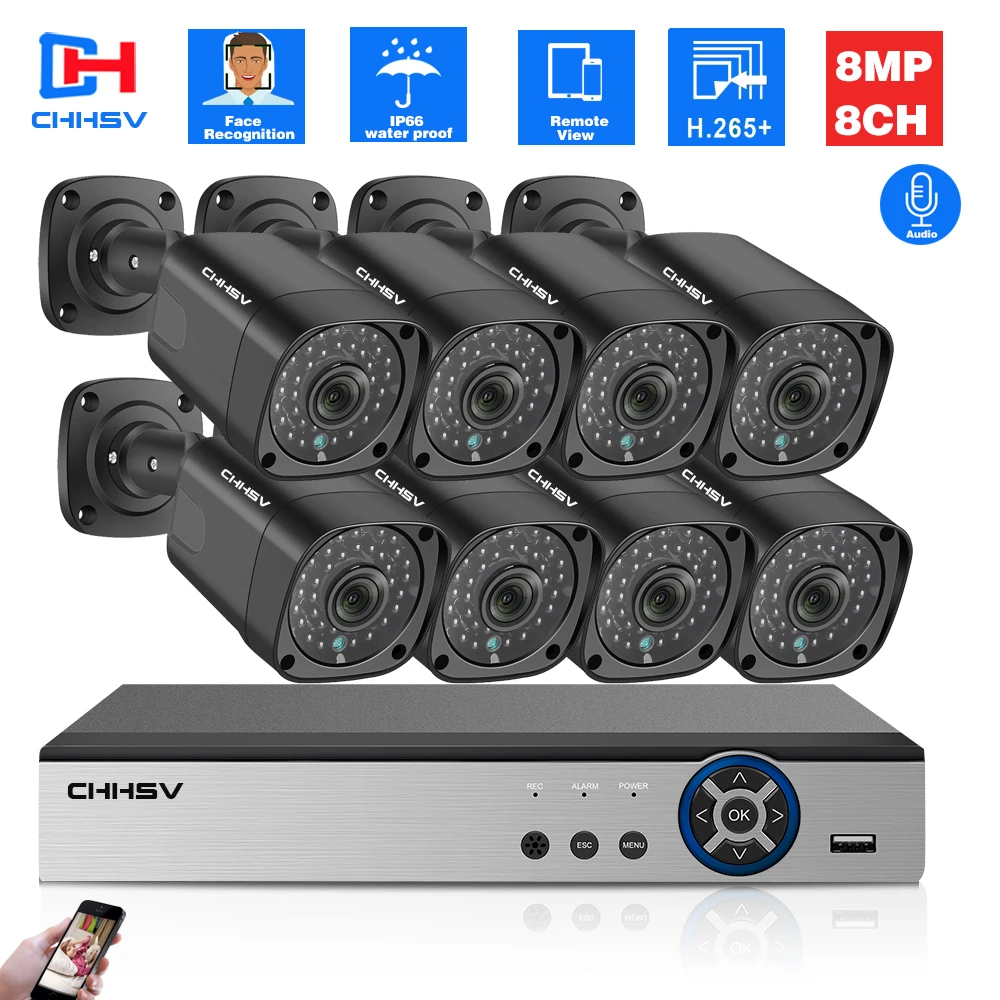

Сетевая система видеонаблюдения, 8 каналов, 4K Ultra HD, POE, 8 Мп, H.265, сетевой видеорегистратор с 4 камерами 8 Мп, комплект видеонаблюдения с защитой ...