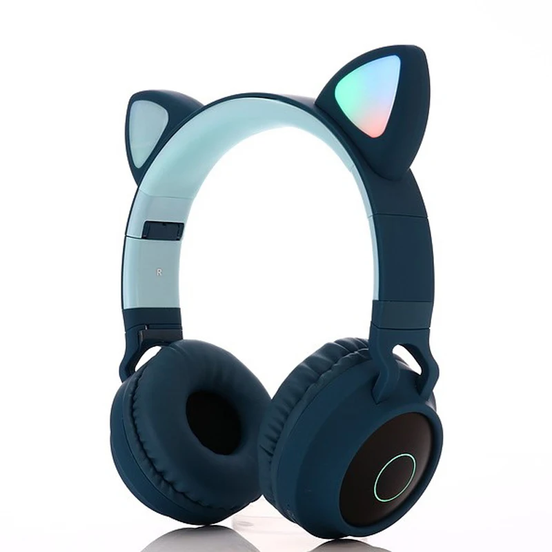 YITEK, новинка, Bluetooth, стерео, кошачьи наушники, мигающие, светящиеся, детские наушники, игровая гарнитура, наушники, поддержка TF карты с микрофоном - Цвет: blue no color box