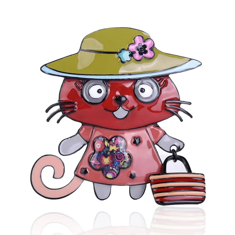 Новое поступление красочные эмалированные броши в форме кошки для женщин