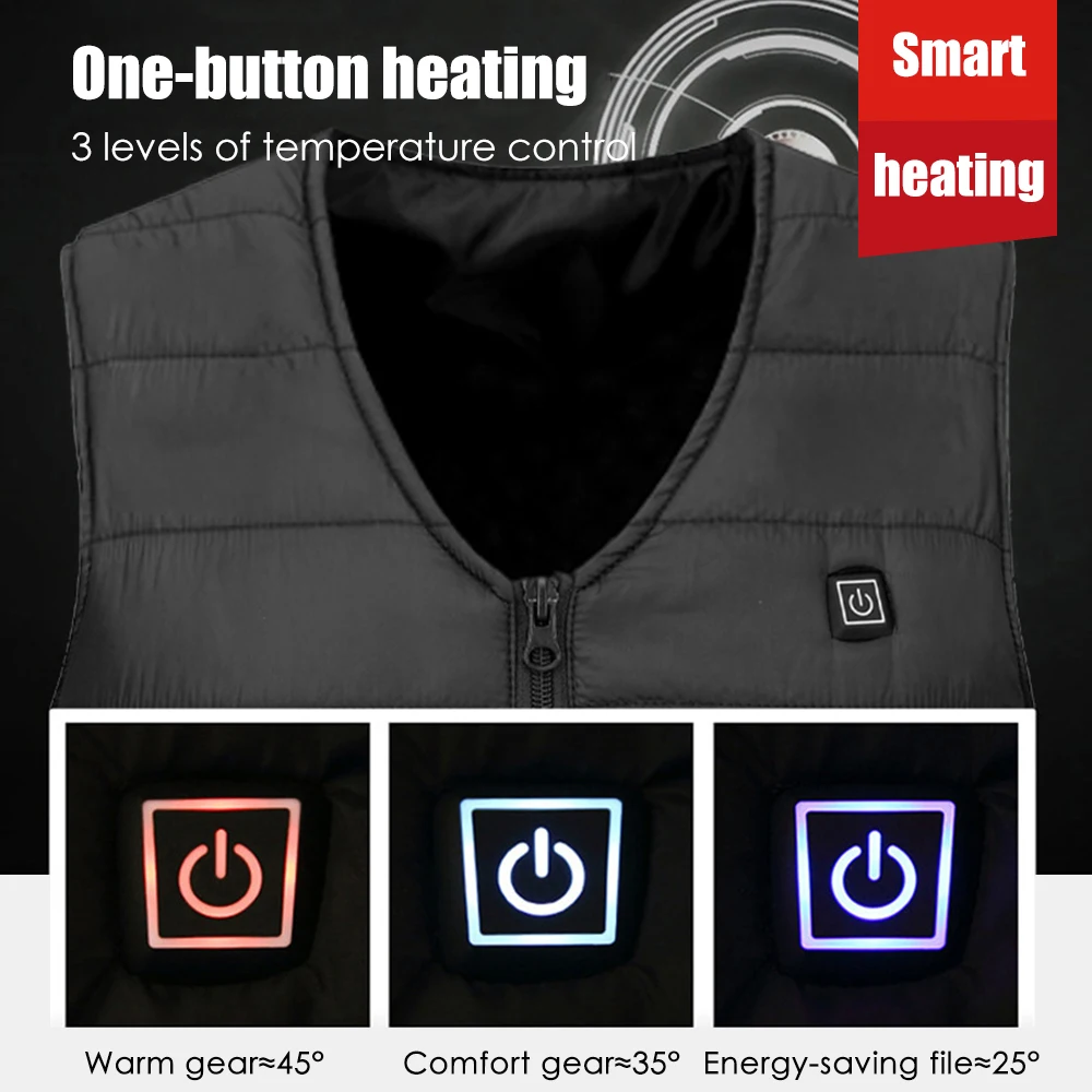 Men's Thermal Jacket Smart 3-speed Temperature Control USB Heating Vest 10 Heating Zone Vest Washable Outdoor Hiking Camping
