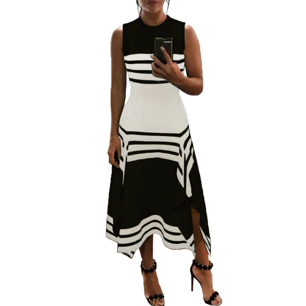 Женское платье без рукавов с круглым вырезом до колена|Женские платья| |