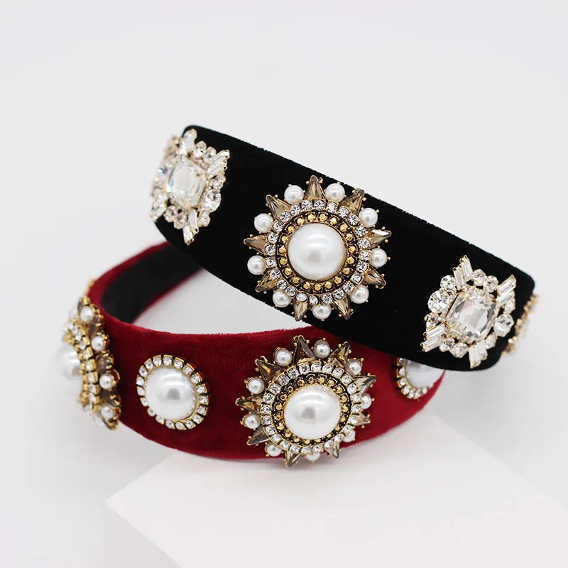 Женская винтажная повязка на голову с кристаллами и жемчугом| |