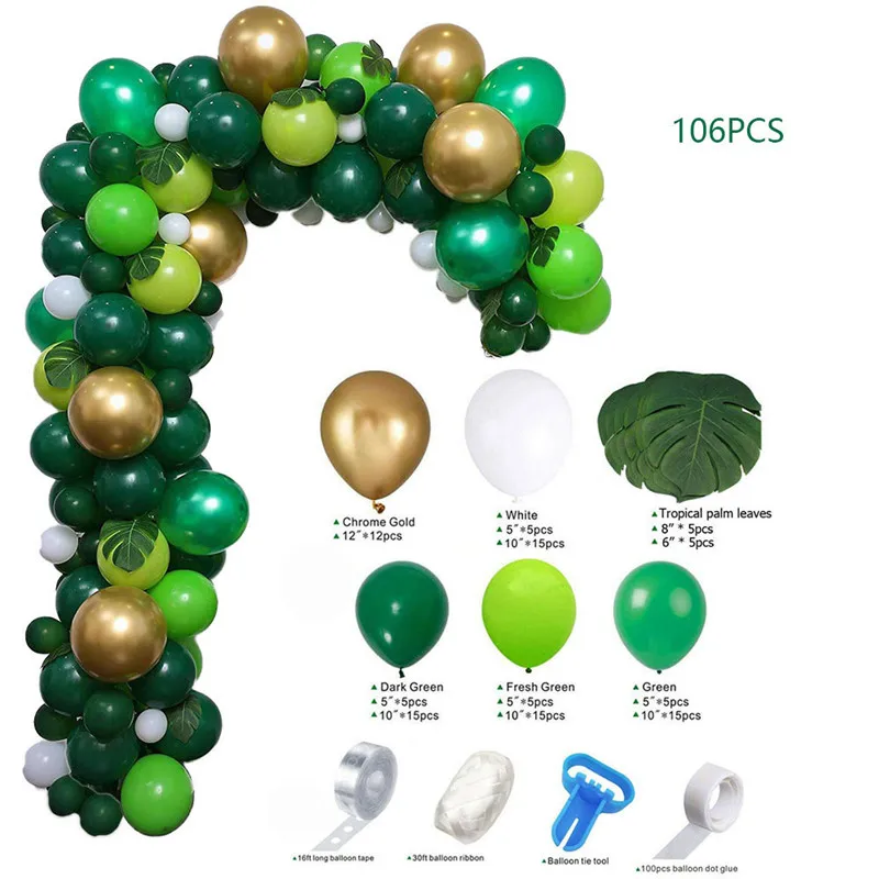 

Green Balloon Garland Arch Kit 106PCS Latex Balloons for Forest Safari Jungle Tropical Theme Decoration Baby Bridal Shower Party