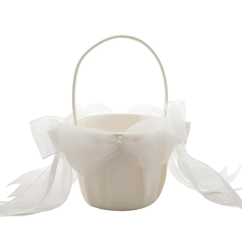 

Romantic Cute Wedding Bridal Flower Basket Petal Shaped Lace Hand Basket Flower Sweet Girls Bridesmaid Flower Basket