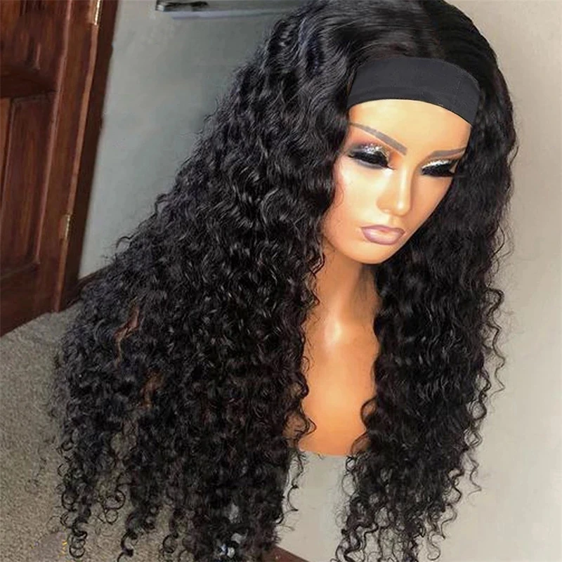 

Long Deep Wave Headband Wig Glueless Curly Lace Front Wig Water Natural Synthetic Hair Wig Pre Plucke Daily T Part 180Density