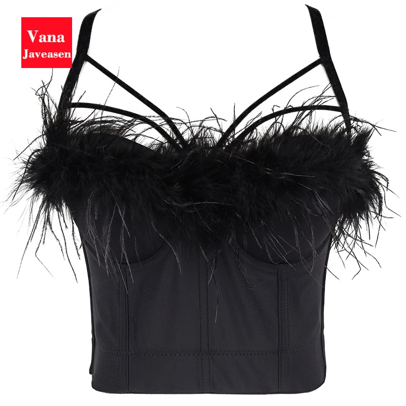 

Black Casual Backless Women's Tank Tops Feather Stitching Hollow Slim Female Top Vest Sexy Nightclub Sleeveless Corset Crop Tops