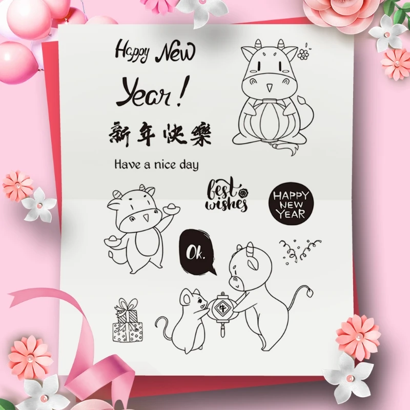 

Happy New Year DIY Silicone Clear Stamp Cling Seal Scrapbook Embossing Album .