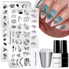 Набор пластин NICOLE DIARY для стемпинга ногтей, 5 шт., геометрические Переводные трафареты с цветами, листьями, штампы, скребок, инструменты для маникюра сделай сам