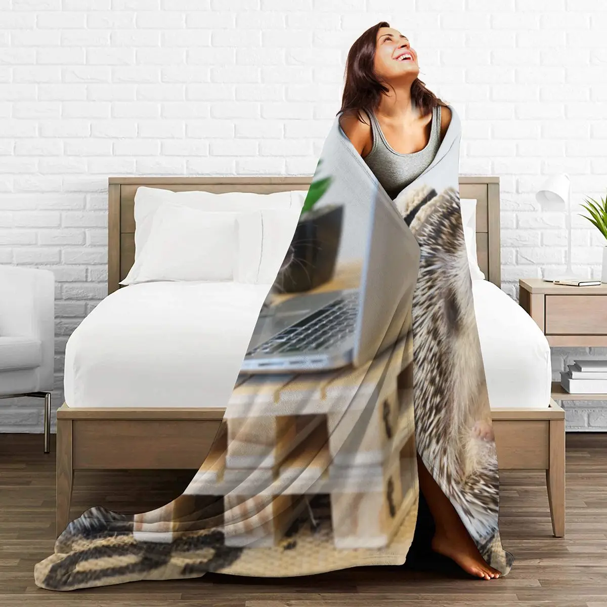 

Cute Hedgehogs 3D Printing Flannel Blanket Sheet Bedding Soft Blanket Bed Cover Home Textile Decoration Blanket