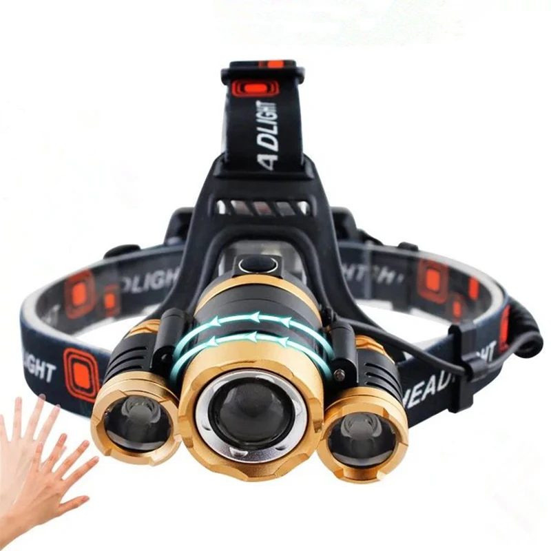 Светодиодный налобный светильник s T6 с тремя головками сильный Индукционная