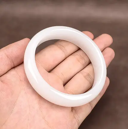 

Zheru Jewelry Natural Hetian Jade White 54-64mm Bracelet Elegant Princess Jewelry Best Gift for Mother and Girlfriend