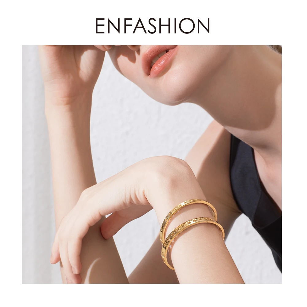 ENFASHION Hollow Stars Bangles& Bracelets For Women Gold Color Stainless Steel Cuff Bracelets Friends Gifts Jewelry BM192011