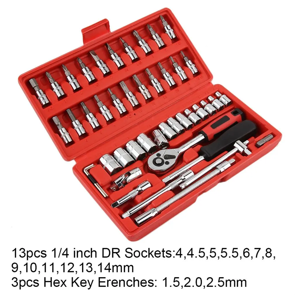 

46Pcs Professional Car Repair Tool Sets Combination Tool Wrench Set Batch Head Pawl Socket Spanner Screwdriver Head Set Socket