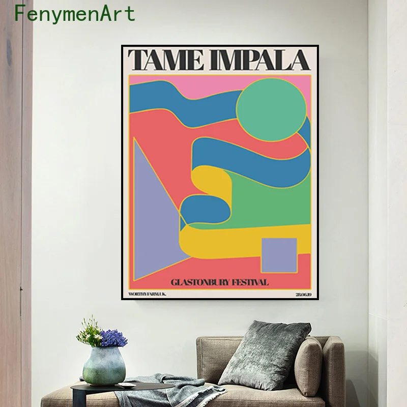 

Tame Impala At Glastonbury Gig Posters and Prints Vintage Color Canvas Painting Retro Wall Pictures for Living Room Home Decor