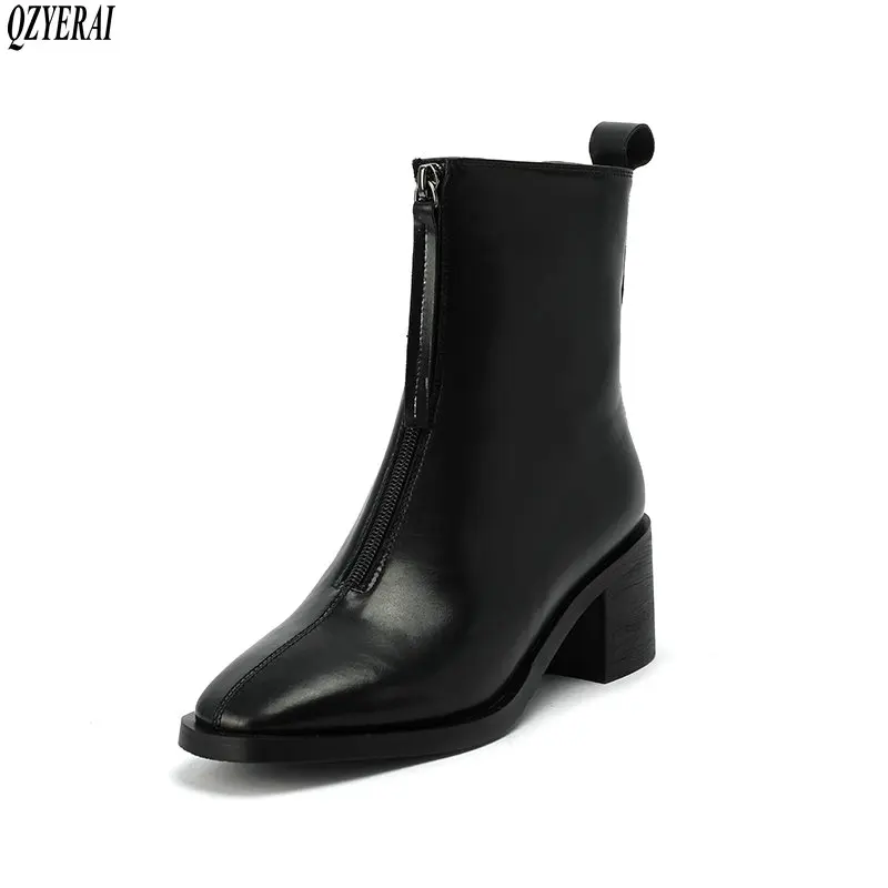 

Женские ботинки из натуральной кожи; Женские ботинки; Ботинки Martin; Модная женская обувь черного цвета на высоком каблуке; Сезон осень-зима; Р...