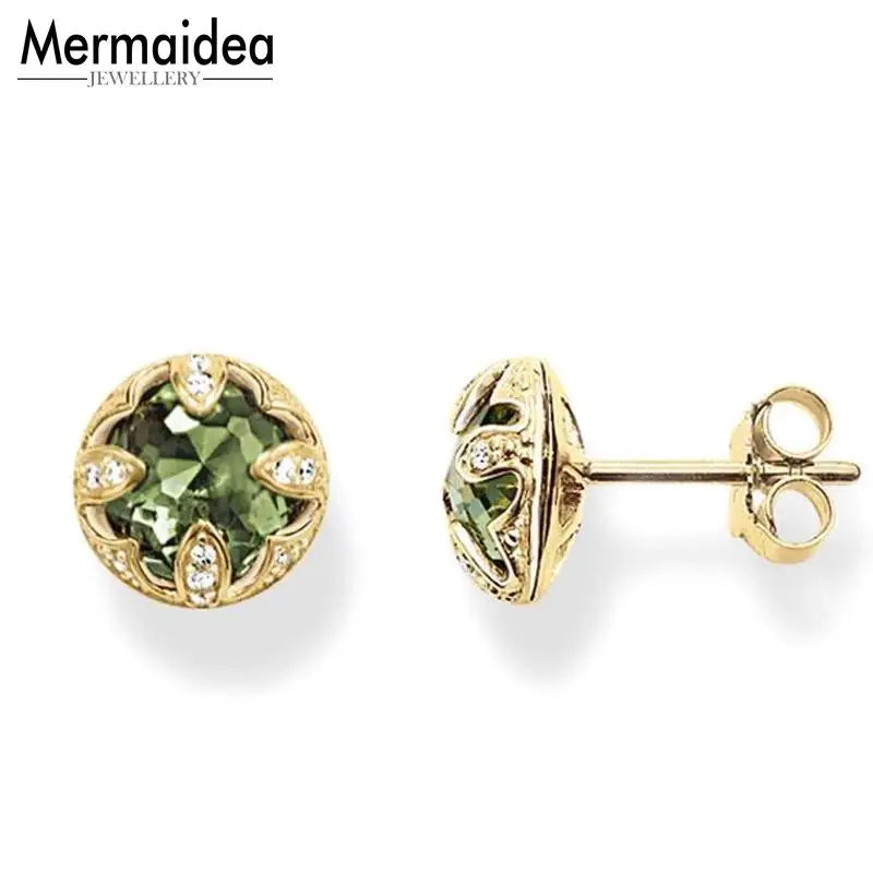 Серьги гвоздики в форме лотоса зеленый цвет золота модные хорошие украшения для