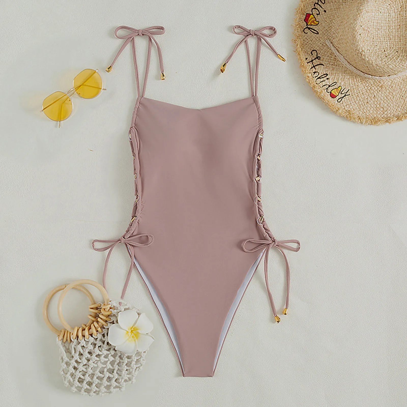 Женский слитный купальник-топ с одним воротником привлекательный бандажный