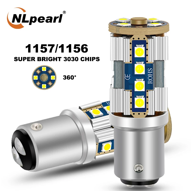 

NLpearl 2X Signal Lamp 1157 BAY15D Led P21/5W High Power 3030 SMD Ba15s P21w Led 1156 Bau15s Py21w Car Turn Brake Lights 12V-24V
