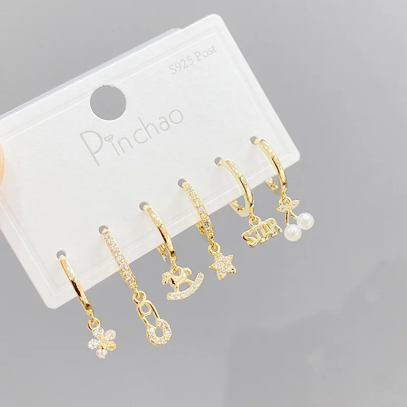 

Korean Style Fashion Micro Inlaid Zircon Petals 3 Pcs/set Stud Earrings Classic Combination Jewelry for Women