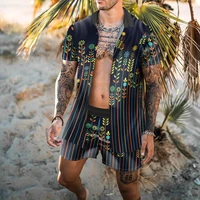 men fashion hawaiian sets printing 2021 summer short sleeve button shirt beach shorts streetwear casual mens suit 2 pieces 4xl