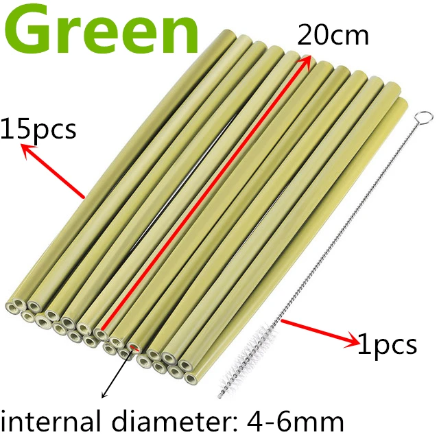 15straw-1brush 15 шт./компл. 20 см из бамбука соломы Многоразовые питьевые соломки для вечеринки, дня рождения свадьбы панели инструментов - Цвет: 15straw-1brush