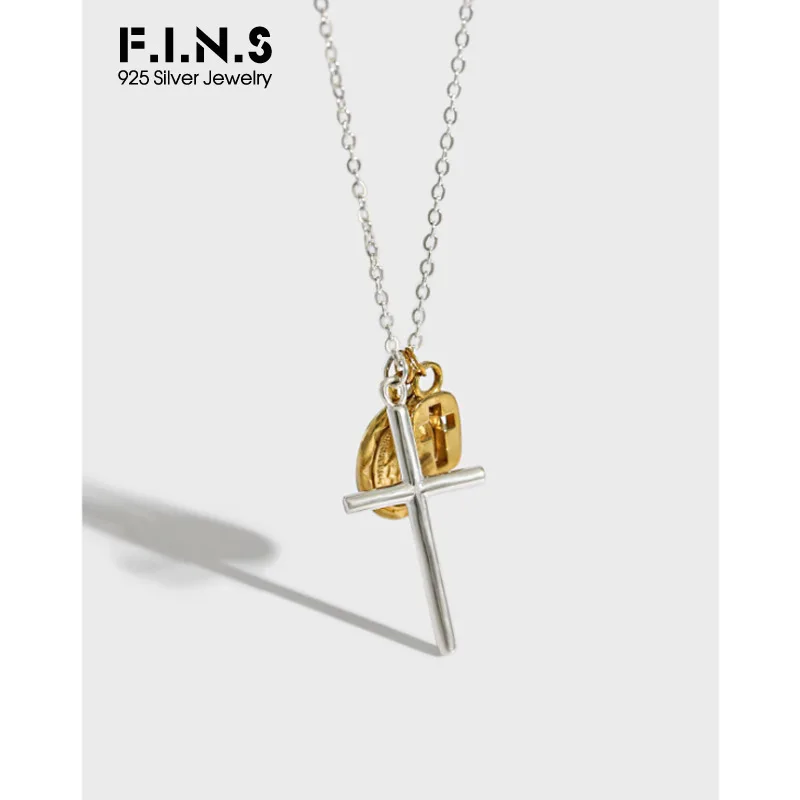 Ожерелье из серебра 925 пробы F.I.N.S ожерелье с золотым крестом Девы Марии колье