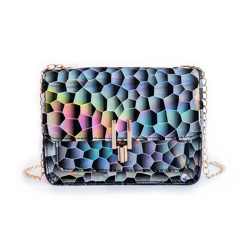 

Geometric PU Sequins Messenger Bag Illusion Color Laser Lock Chain Shoulder Bags Female Fashion Casual Crossbody Purse Wholesale