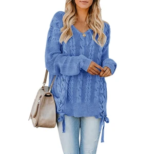 Женский свитер с V-образным вырезом и длинными рукавами