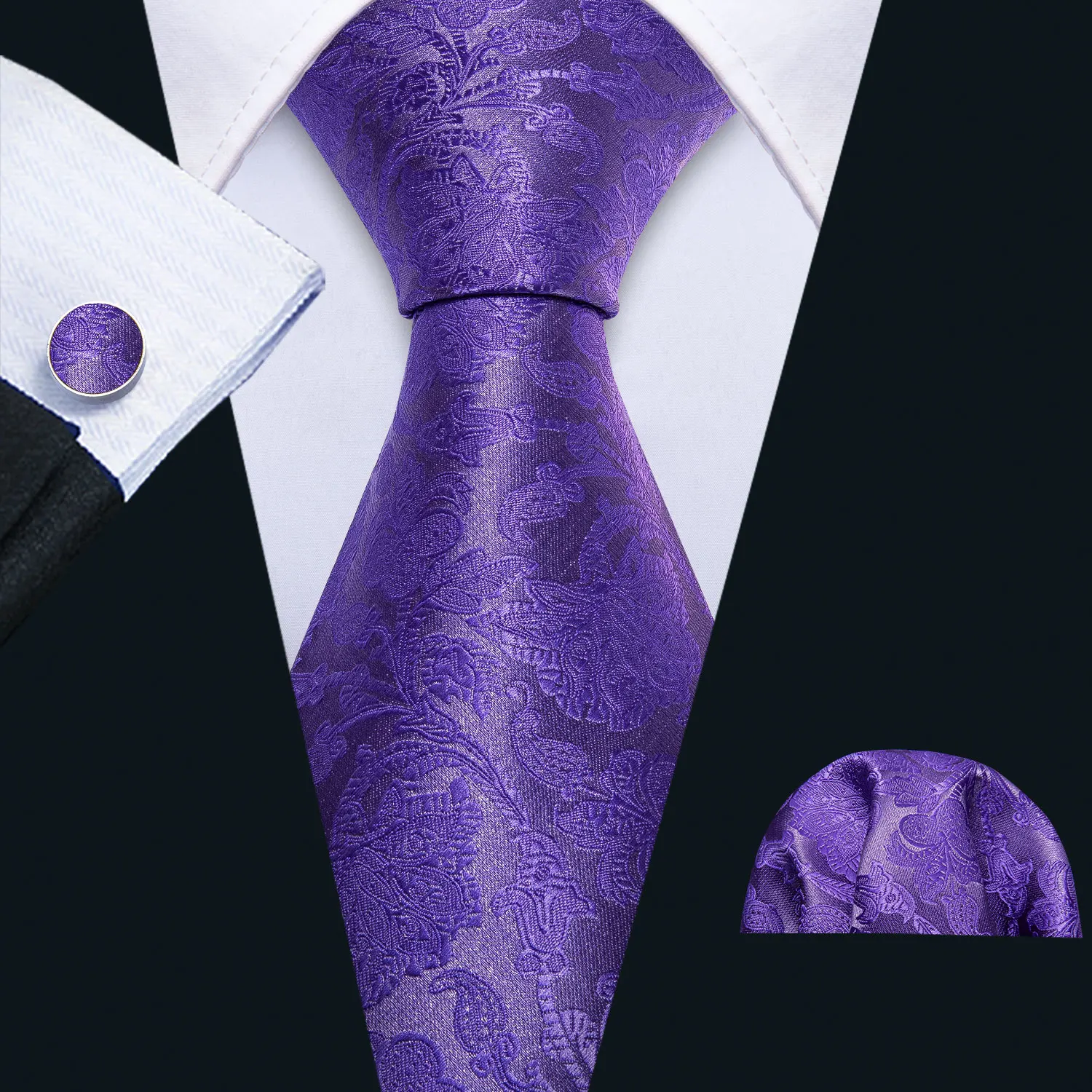 Мужской свадебный галстук фиолетовый Цветочный Шелковый Галстук Hanky Set Barry.Wang