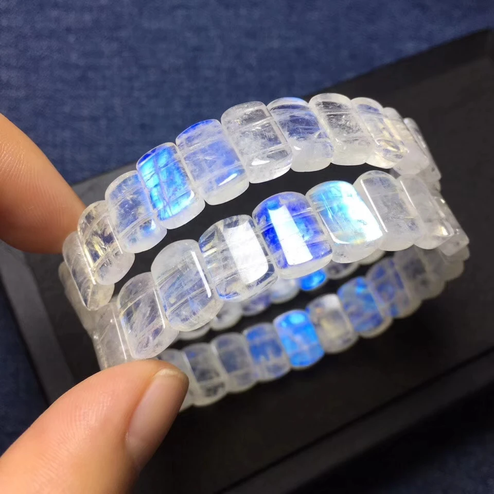 Естественный синий свет браслеты с лунным камнем белые самоцветы прямоугольные